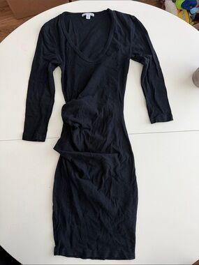 James Perse Black V-Neck Long Sleeve Midi Dress